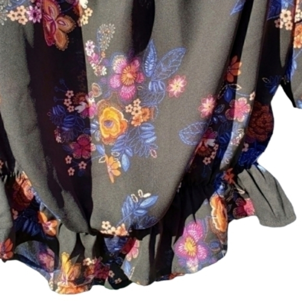 Lily White Floral Ruffle Puff Sleeves Croptop Blouse‎ Top Small NWT - Picture 4 of 10